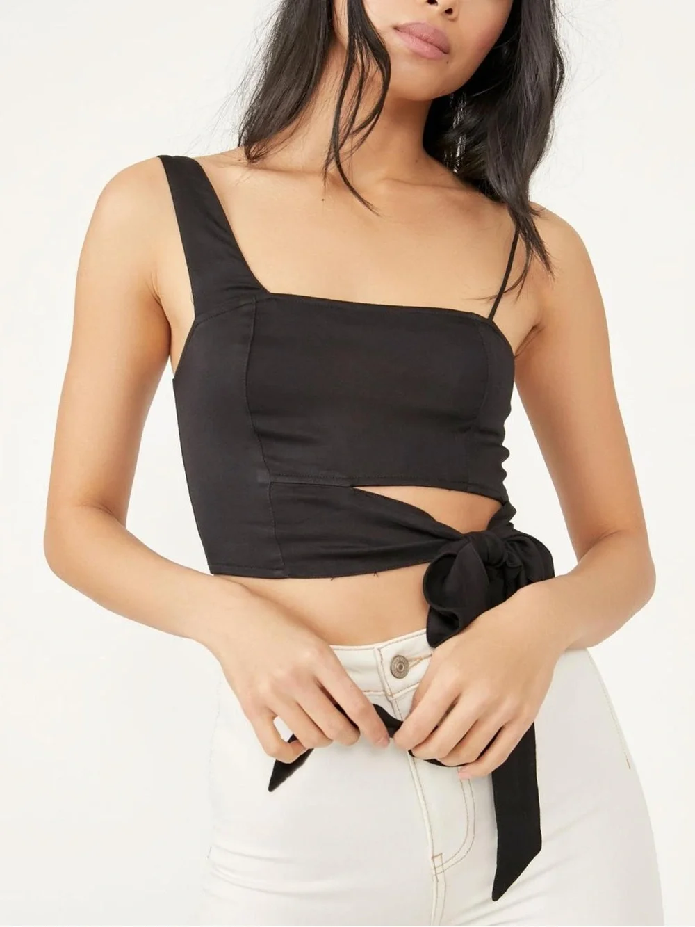 Free People Mila Tie Crop Top In Black NEW!